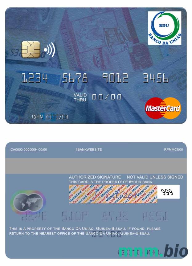 Guine Bissau Banco Da Uniao przykład karty mastercard w formacie PSD